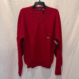 NWT Saddles Sweater Jumper Cashmere Mens V Neck Red Sz L